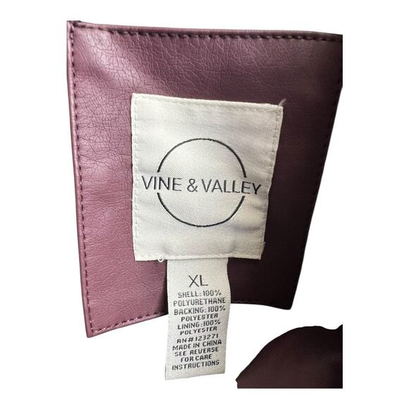 Vine & Valley Pleather Jacket Moto Motorcycle Faux Leather Vegan Burgundy XL - Picture 6 of 6